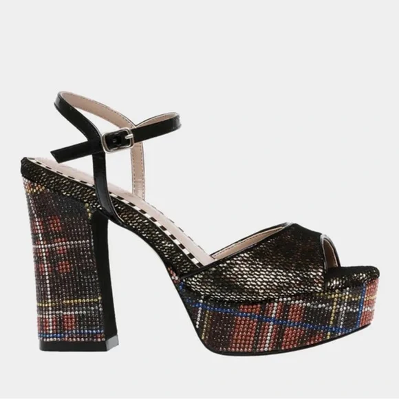 Betsy Johnson Alaia Leopard multi color platform sandal rhinestone heel Sz 8 - Picture 2 of 9